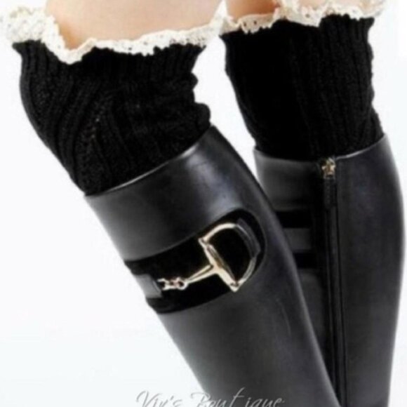 2 Pack Black & Brown Cable Knit Boot Cuff Leg Ankle Warmer - Picture 7 of 7